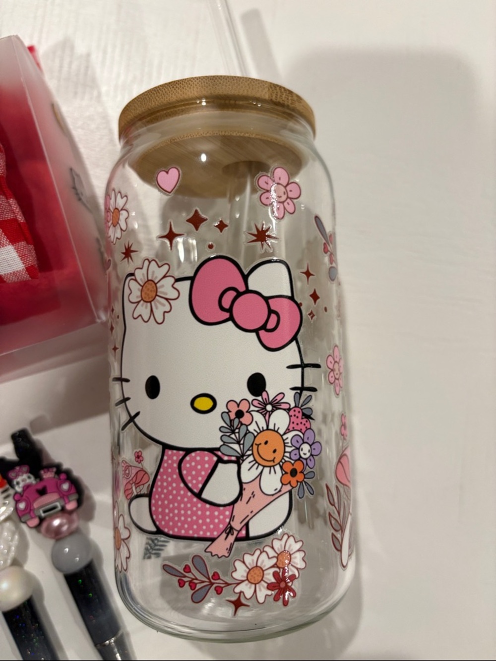 Hello Kitty Kids Red Gingham Spa Headband, tumbler and pens - Picture 3 of 3